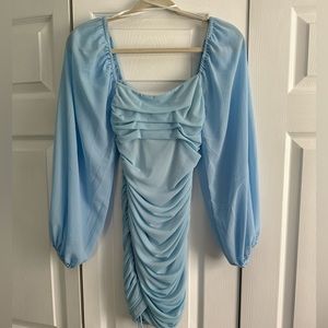 Blue Mini Dress Long Sleeve Body Con